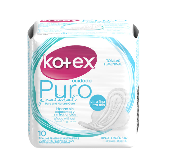 Kotex Toalla Ultrafina Cuidado Puro Y Natural X 10 Unidades