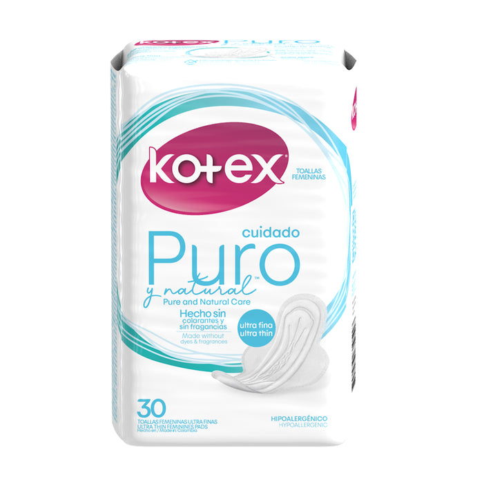 Kotex Toalla Ultrafina Cuidado Puro Y Natural X 30 Unidades