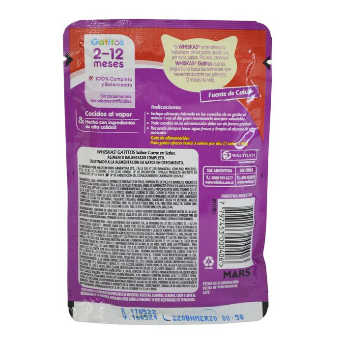 Alimento Whiskas Gatitos 2 A 12 Meses Sabor Carne X 85G