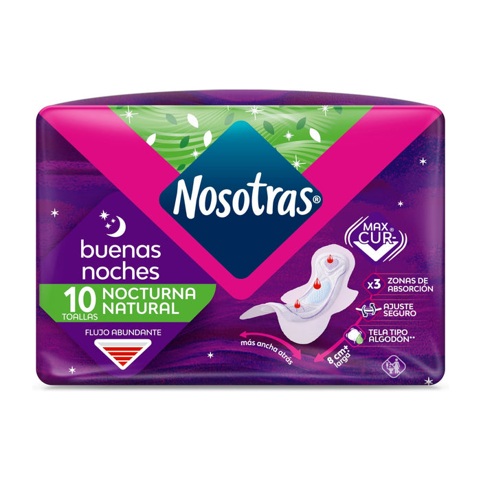 Toallitas Femeninas Nosotras Natural Buenas Noches X 10 Unidades