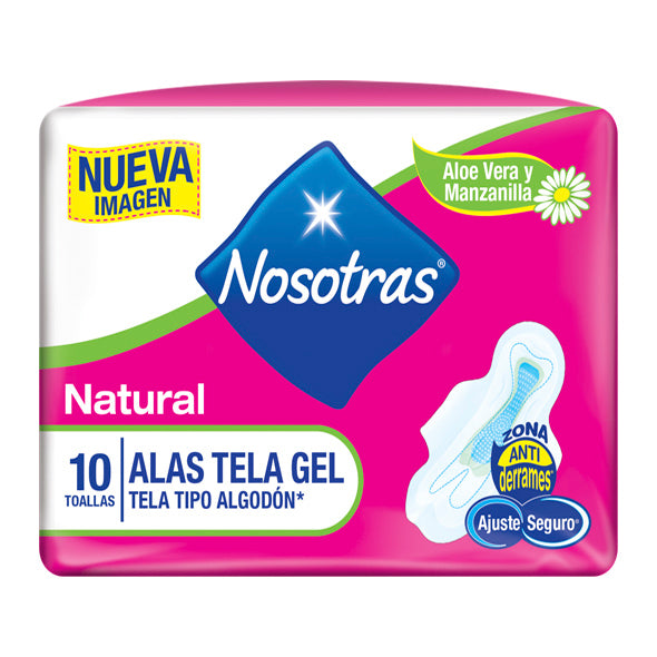 Toallitas Femeninas Nosotras Natural Alas Tela Gel X 10 Unidades