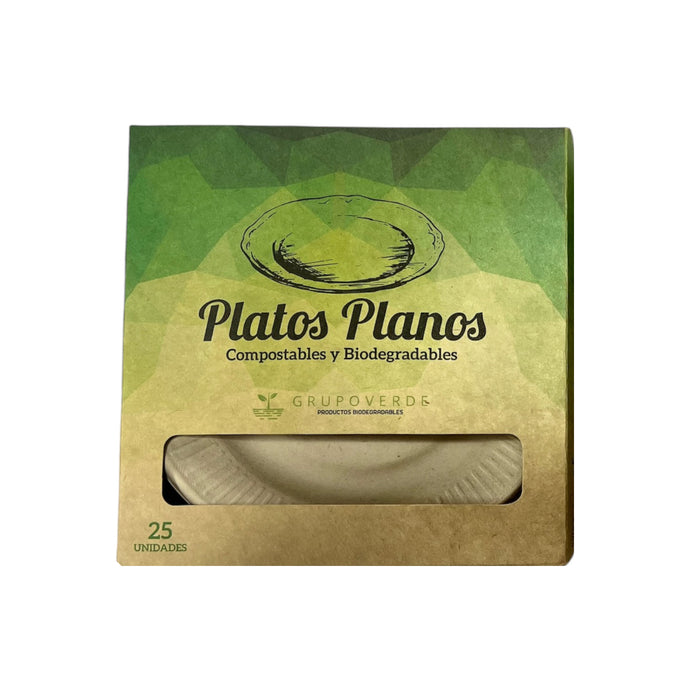 Platos Planos Grupo Verde Biodegradables X 25 Unidades