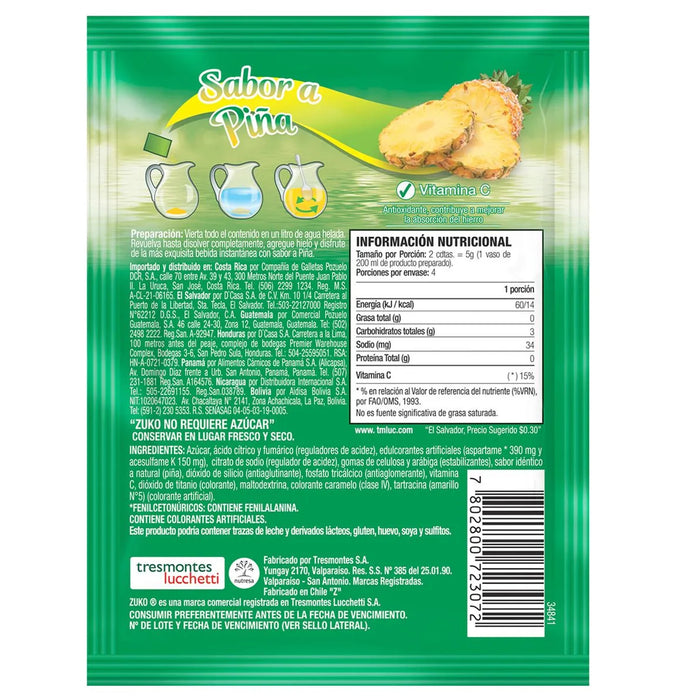 Zuko Polvo Para Bebida Instantanea Sabor Pina X 20G