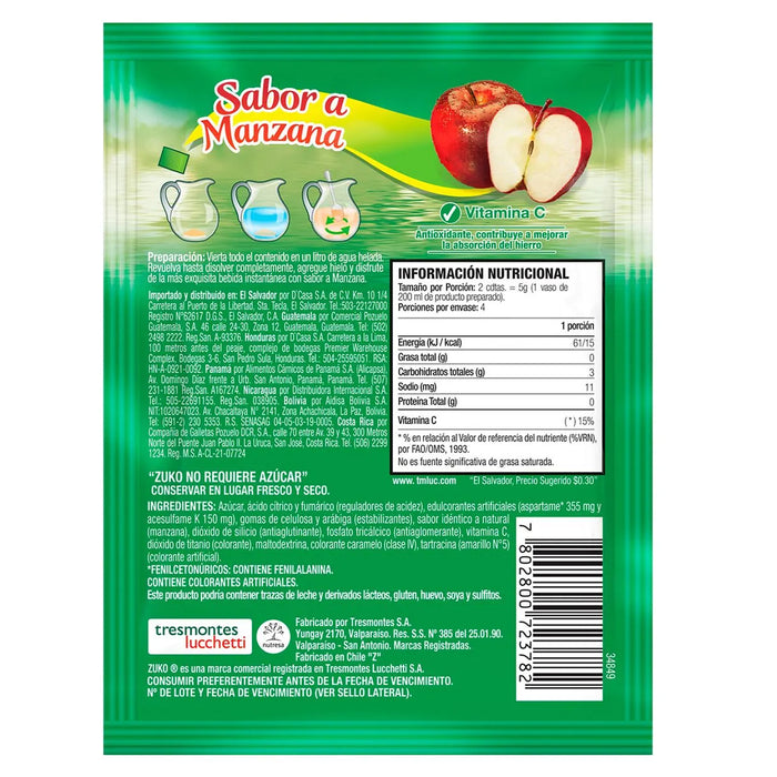 Zuko Polvo Para Bebida Instantanea Sabor Manzana X 20G