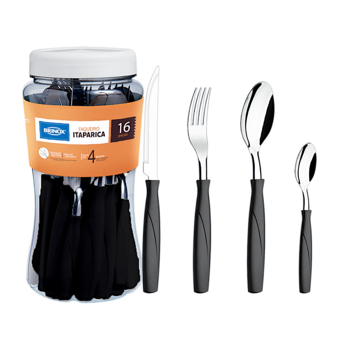 Cubiertos Brinox Set Negro Itaparica X 16 Piezas
